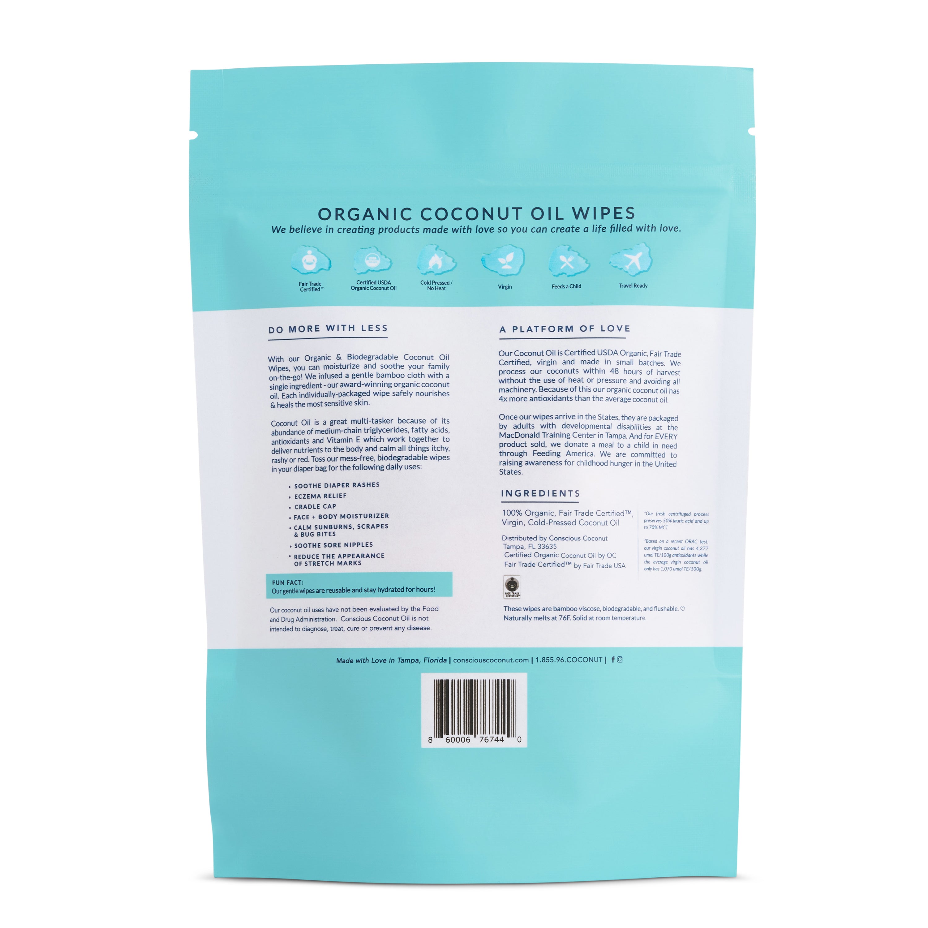 Baby & Child Coconut Oil Wipes Pouch (10 Wipes)