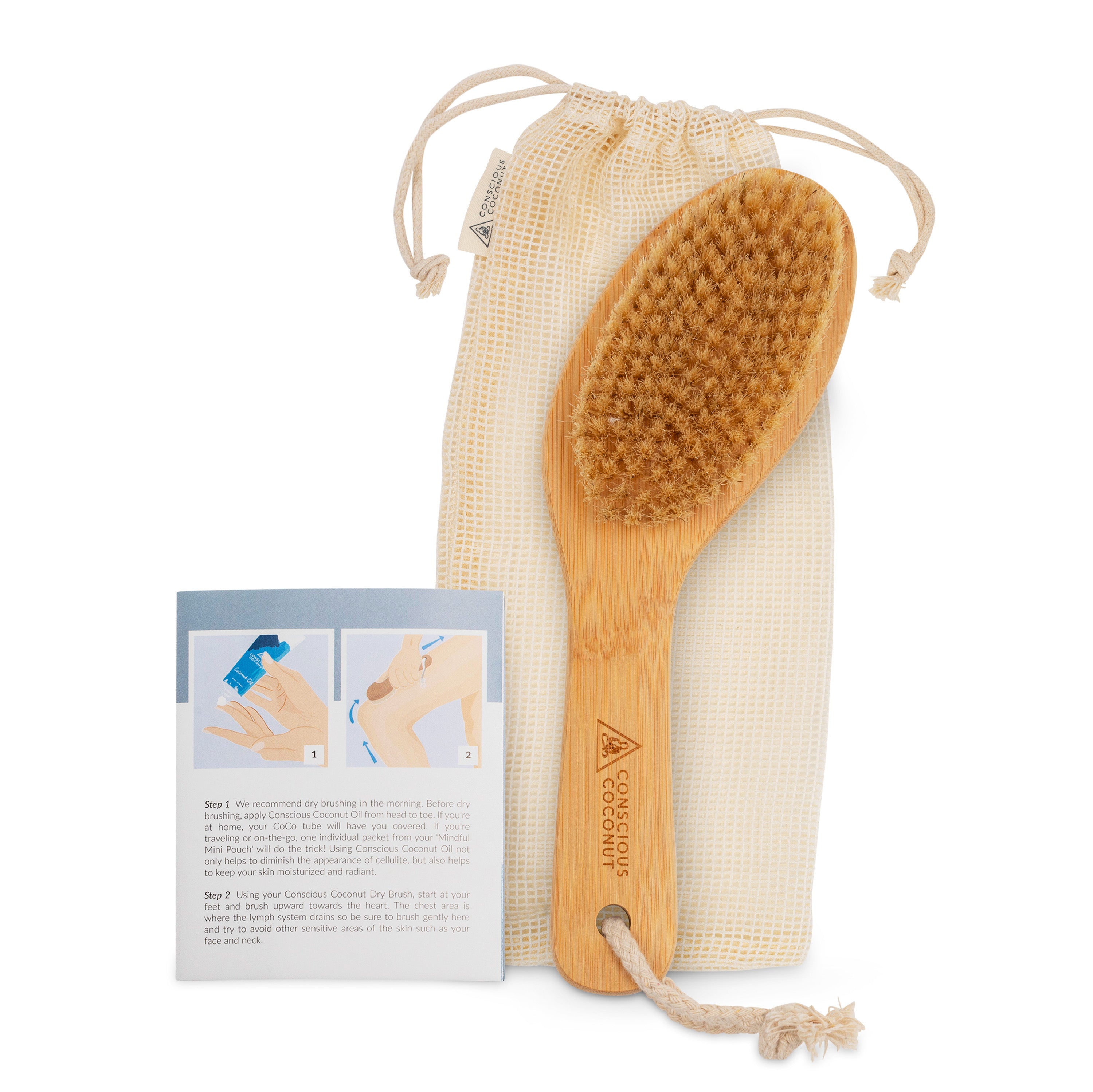 Dry Brushing Body Brush Set of 2, Natural Bristle Dry Skin